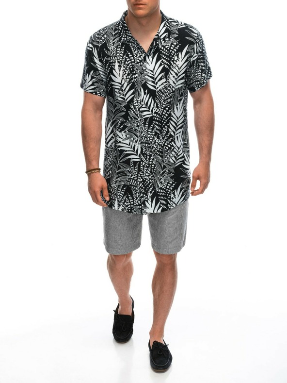 Ombre Clothing Pánske viskózové vzorované tričko s krátkym rukávom OM-SHPS-0113 Ombre Clothing čierna