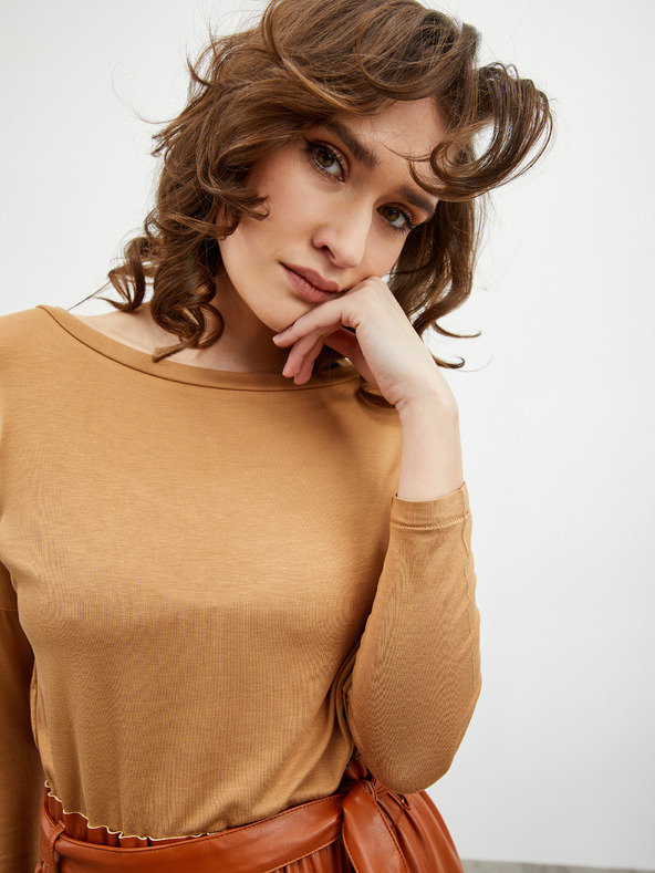 ZOOT.lab Béžové dámske voľné základné tričko s trojštvrťovým rukávom ZOOT.lab Leticia