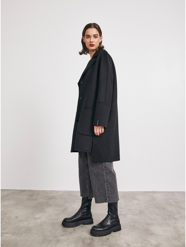 ZOOT.lab Čierny dámsky kabát s vlnou METROOPOLIS by ZOOT.lab Kandis