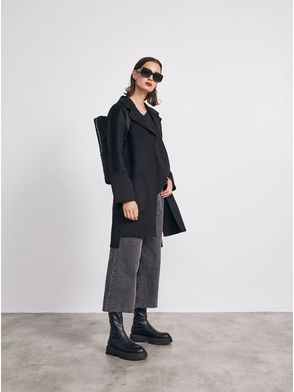 ZOOT.lab Čierny dámsky kabát s vlnou METROOPOLIS by ZOOT.lab Kandis