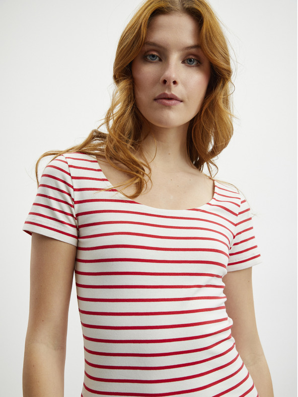 ZOOT.lab Bielo-červené pruhované puzdrové šaty ZOOT.lab Vally