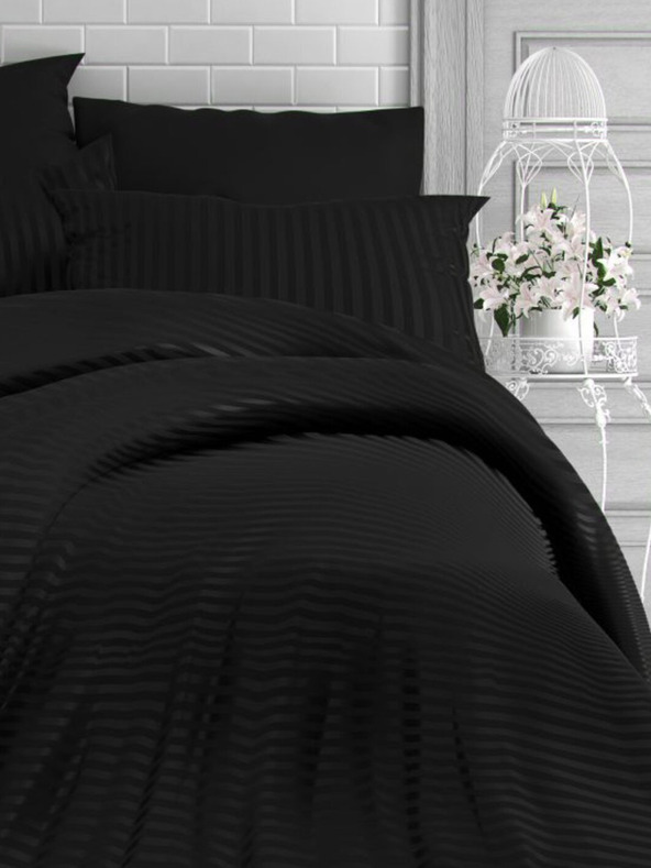 Kvalitex Francúzska saténová posteľná bielizeň s pruhom 1+2, 200x200, 70x90cm ČIERNA