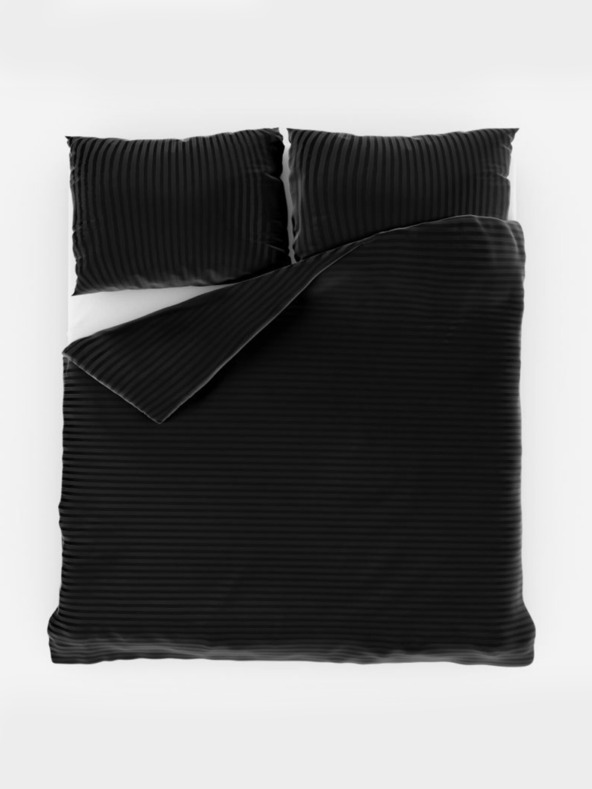 Kvalitex Francúzska saténová posteľná bielizeň s pruhom 1+2, 200x200, 70x90cm ČIERNA