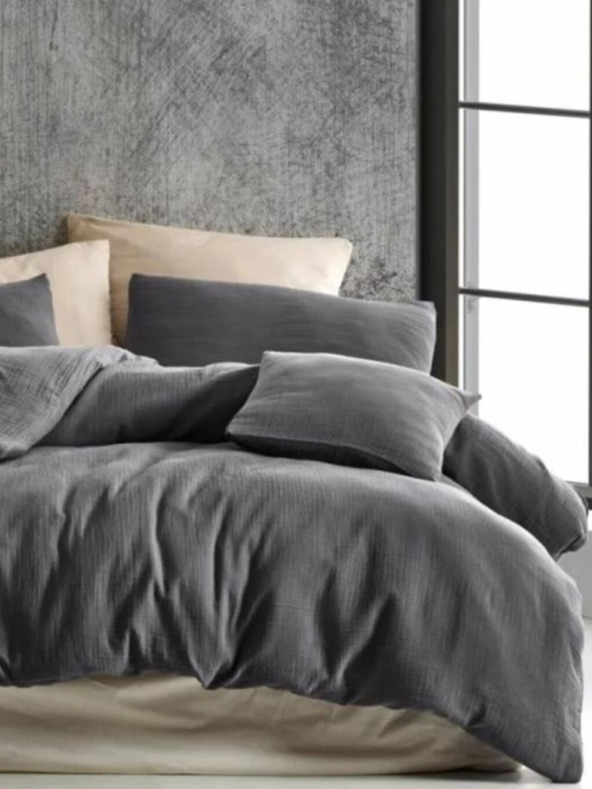 Kvalitex Predĺžené mušelínové posteľné obliečky 140x220, 70x90cm tmavo sivé Kvalitex