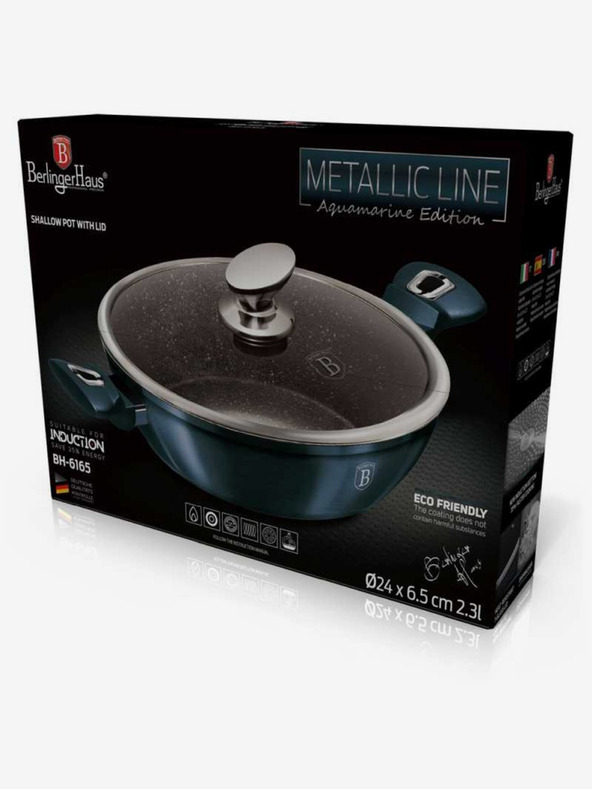 Berlingerhaus Okrúhly pekáč s mramorovým povrchom a vekom 24 cm BERLINGERHAUS Metallic Line Aquamarine Edition