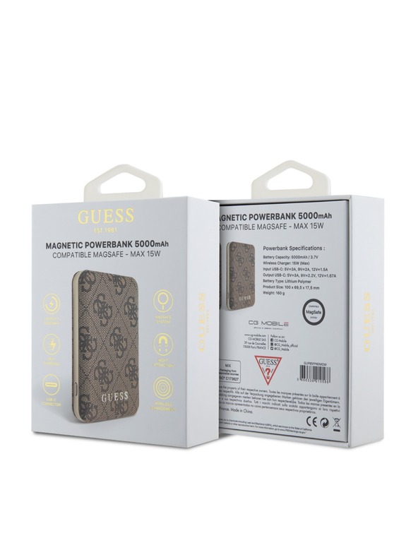 Guess Guess PU 4G MagSafe Powerbank 5000mAh hnedá