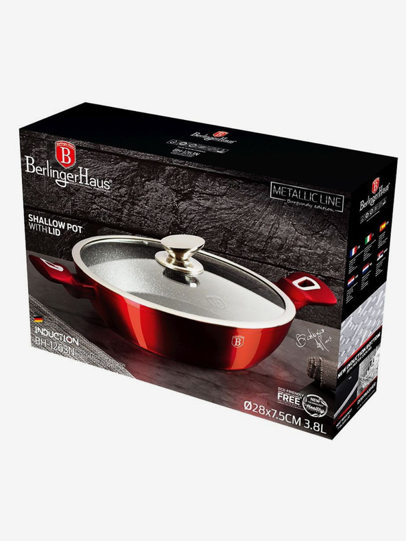 Berlingerhaus Okrúhly pekáč s mramorovým povrchom a pokrievkou 28 cm BERLINGERHAUS Burgundy Metallic Line