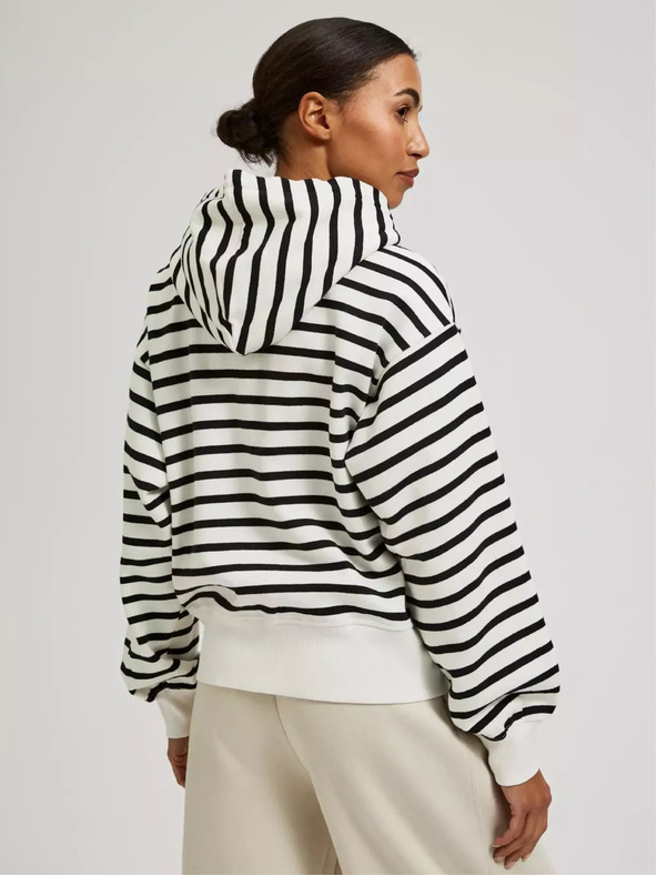 Moodo Čierno-biela pruhovaná mikina so zipsom a kapucňou Moodo