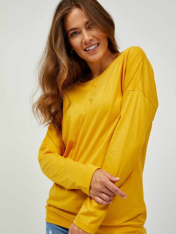 Sam 73 Žlté dámske základné tričko s dlhým rukávom SAM 73 Azuka