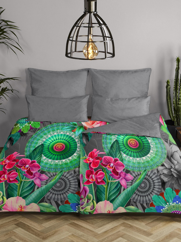 HIP Sivá vzorovaná obojstranná posteľná bielizeň HIP Thirze 140 x 200 cm -