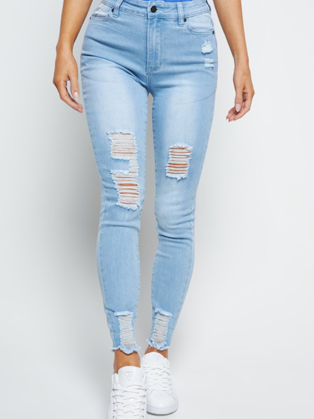 Siksilk Modré dámske džínsy - JEANS SKINNY ROZTRHANÉ