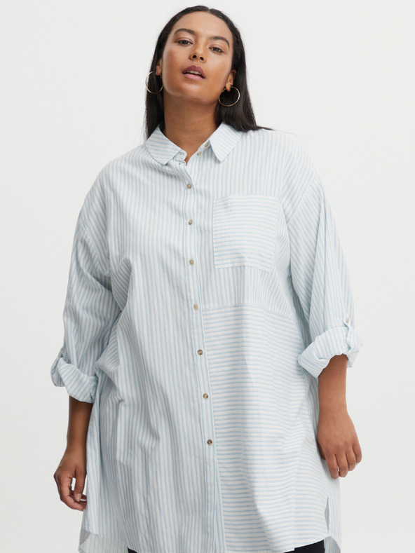 Fransa Blue-White Women's Long Striped Shirt Fransa
