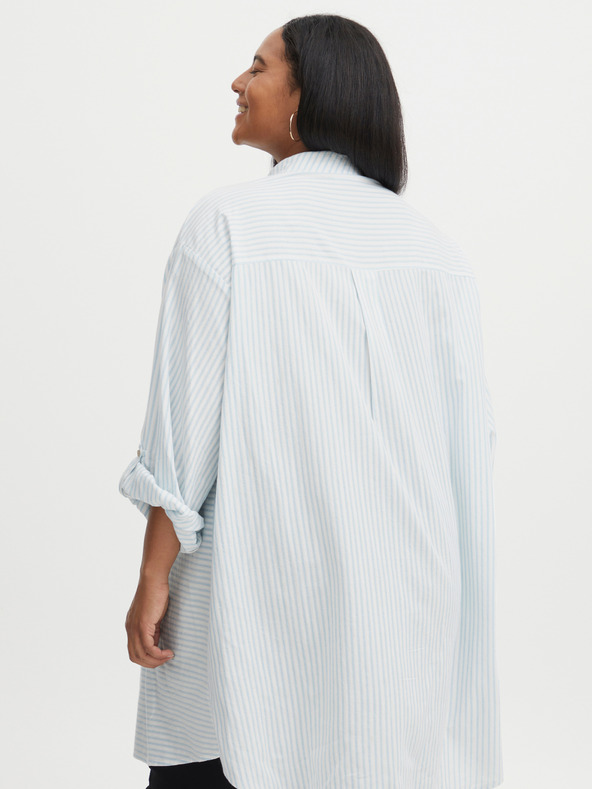 Fransa Blue-White Women's Long Striped Shirt Fransa