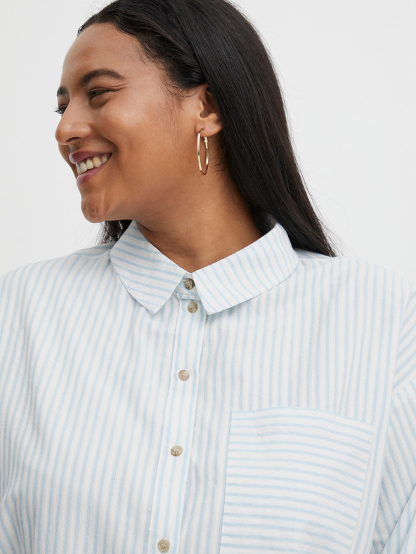 Fransa Blue-White Women's Long Striped Shirt Fransa