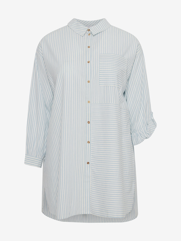 Fransa Blue-White Women's Long Striped Shirt Fransa