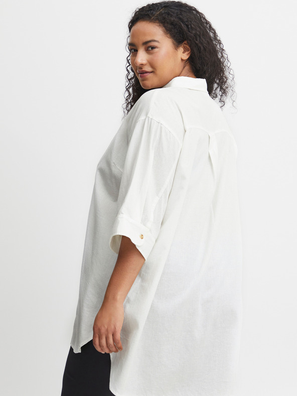 Fransa Biela dámska košeľa s prímesou ľanu Fransa