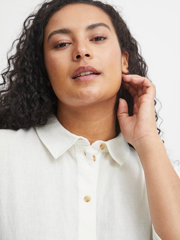 Fransa Biela dámska košeľa s prímesou ľanu Fransa