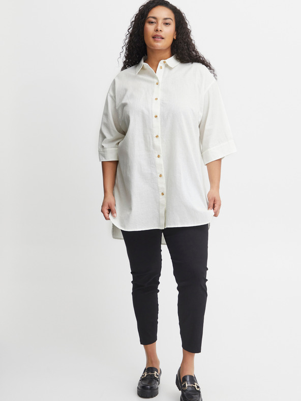 Fransa Biela dámska košeľa s prímesou ľanu Fransa