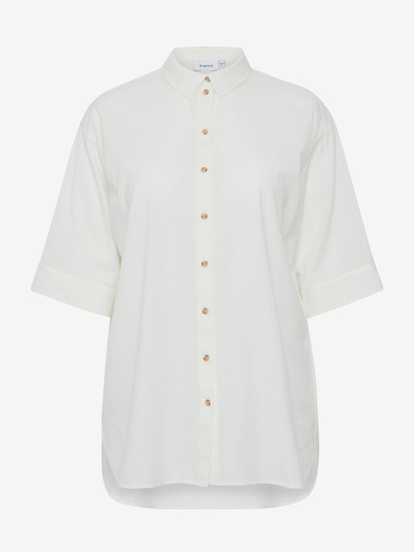 Fransa Biela dámska košeľa s prímesou ľanu Fransa