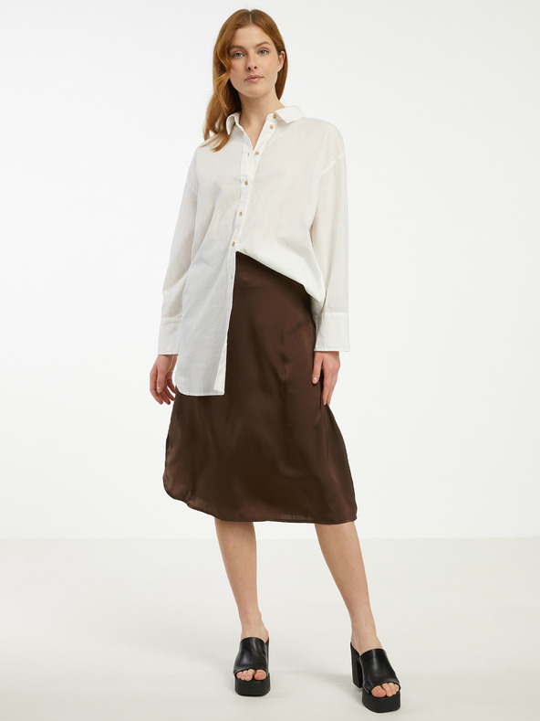 Fransa Krémová dámska dlhá košeľa s prímesou ľanu Fransa