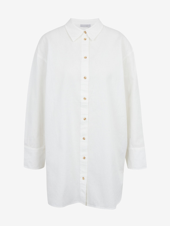 Fransa Krémová dámska dlhá košeľa s prímesou ľanu Fransa