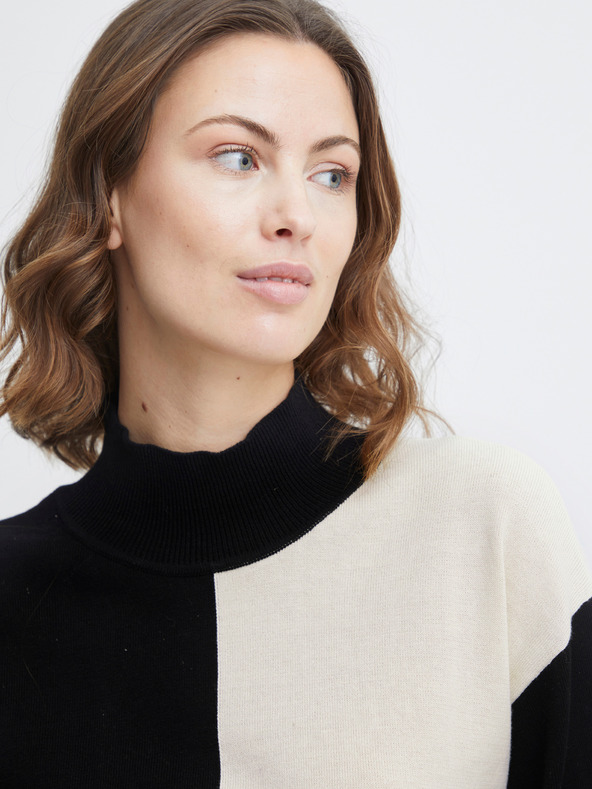 Fransa Cream-Black Women's Sweater Fransa