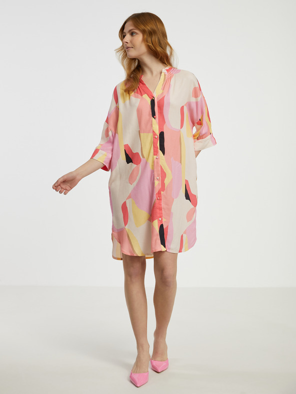 Fransa Krémovo-ružové dámske vzorkované košeľové šaty Fransa