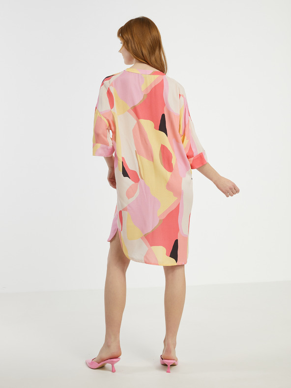 Fransa Krémovo-ružové dámske vzorkované košeľové šaty Fransa