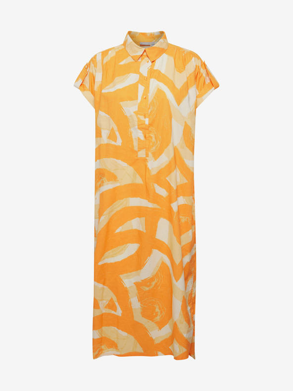 Fransa Bielo-oranžové dámske vzorkované midi šaty s vreckami Fransa