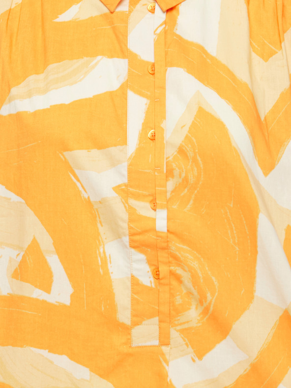 Fransa Bielo-oranžové dámske vzorkované midi šaty s vreckami Fransa