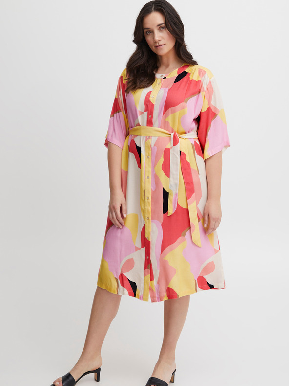 Fransa Bielo-ružové dámske vzorkované košeľové šaty Fransa