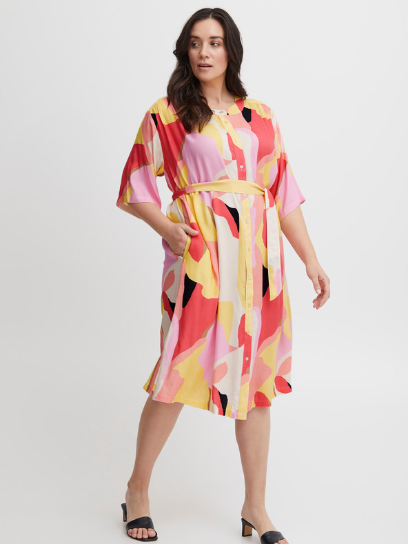 Fransa Bielo-ružové dámske vzorkované košeľové šaty Fransa