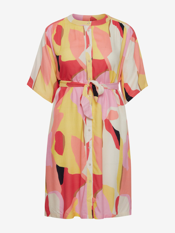 Fransa Bielo-ružové dámske vzorkované košeľové šaty Fransa